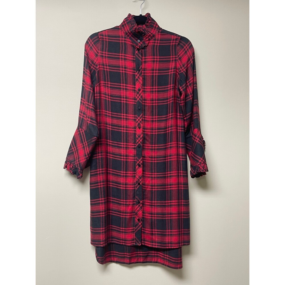 SOFT SURROUNDINGS Bennington Red Plaid Buffalo Check Button Front Dress, Sz PXS